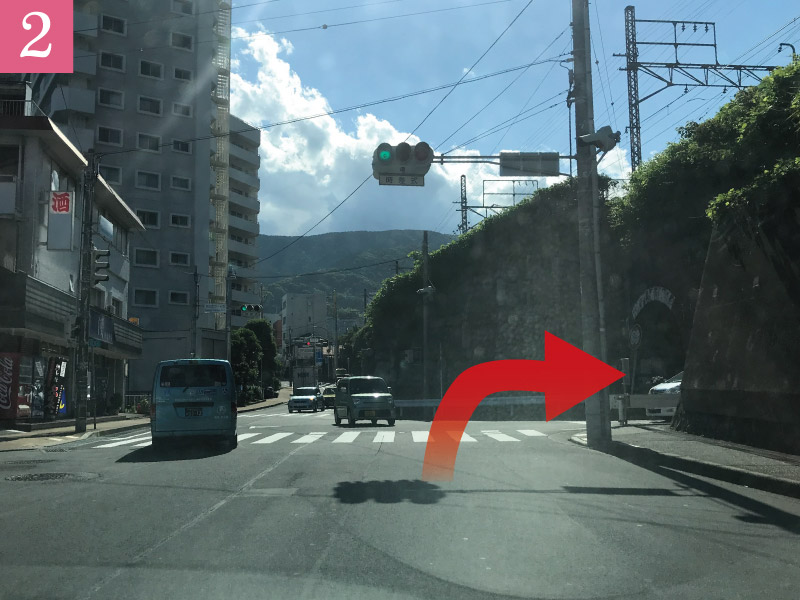 ルート２：「来の宮ガード南」を右折。